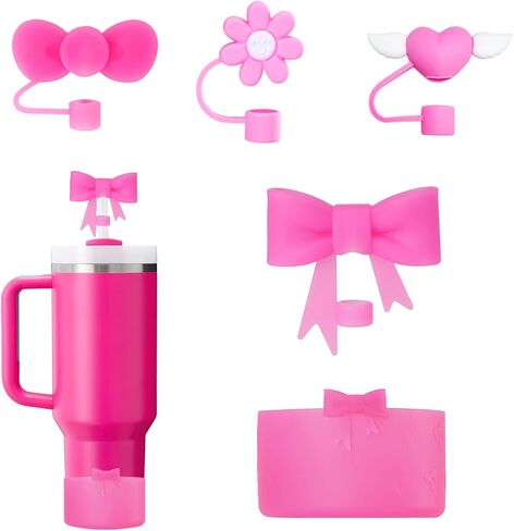 Stanley Tumbler Accessories Set Including 4 Pcs Siliocne Straw Covers Toppers Caps for 10mm/0.4 in Straws,1 Pcs Siliocne Boot for Stanleys Cup 40oz 30oz 20oz - Red in Saudi Arabia