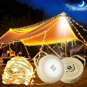 Retractable Camping String Lights Reel, Portable Stowable Rechargeable Strip Light, Waterproof Tent Lantern for Outdoor Hiking Awning Garden Party Festival Decor (Black)