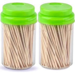 DecorRack 2 Pack Toothpick Dispensers with 600 Natural Bamboo Toothpicks, Plastic Holder (Pack of 2)