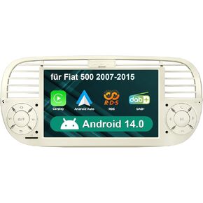 Android 13 Car Radio for Fiat 500/500C/500S 2008-2015 & Fiat 500E 2013-2015 with 7 inch IPS Touchscreen WiFi Bluetooth SWC GPS Navi Support Wireless Android Auto & Carplay 2GB RAM+ 32GB ROM (Black)