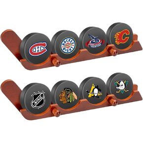 2 Pack Hockey Puck Display Cases for 4 Pucks - Wooden Wall Mount Holder with Hook - Hockey Puck Holder Living Room Stick Decor Accessory for Player Team Gift - Oldwood