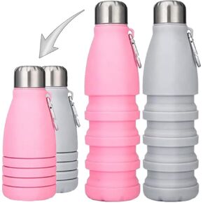 Travel Revealer Collapsible Water Bottles kids 18.5 oz Reusable LeakProof Silicone refillable girls Water Bottles BPA Free Foldable Sports Bottles portable travel collapsible water bottles (3 pk)