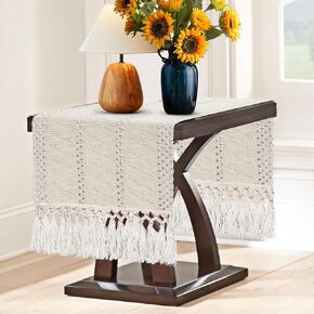yuboo Black Table Runner Short, Boho Coffee Table Runner 36 Inches, Small Macrame Dresser Scarf for Nightstand, End Table, Kitchen, Bohemian Gothic Table Decorations