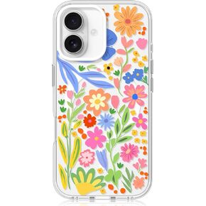 Phone Case Cute for iPhone 16 Pro Magsafe Floral, Magnetic Accessories Surpport, Shockproof Clear Protective Cover for Women Girls, Flower Design 6.3"