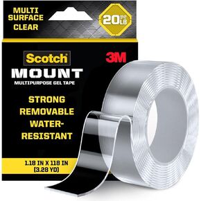 Scotch-Mount Multi-Purpose Gel Tape 1.18 in. x 9.8 ft, Nano Tape, Double-Sided Clear Mounting Tape, Removable Mounting Tape, Water-Resistant Scotch Tape, Holds up to 20 lbs, 1-Pack