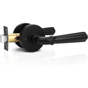 Orger 6 Pack Matte Black Interior Door Handle Round Privacy Door Lever Keyless, Bed and Bath Interior Door Lock Set Left & Right Hand Use, Modern Privacy Door Lock Black Finish, Stainless Steel
