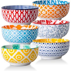 Ceramic Soup Bowls Set - 24 Oz Deep Cereal Bowl for Kitchen - 6 Inch Large Porcelain Dinner Bowl Eating Salad Pasta Dessert Oatmeal - Microwave Dishwasher Safe - Set of 6 - Vintage Blue