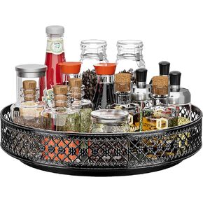 Lazy Susan Organizer 2 Tier - Turntable Spice Rack 12 Ing القابلة للتعديل المعدنية الدوران سوزان كسول لمطبخ خزانة المطبخ كونترتوب طاولة الطعام خزانة الحمام الغرور التخزين الأسود