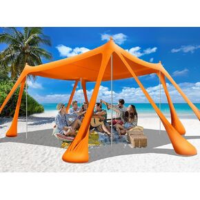 Beach Tent Sun Shelter Beach Canopy Tent Sun Shade Pop Up 10x10 UPF50+ with 8 Sandbags-2 Sand Shovel-Portable 4 Aluminum Poles-Ground Pegs-Easy Setup for Outdoor Family Camping Fishing Picnic