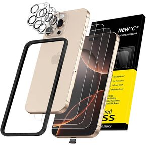 NEW'C 3x Screen Protector for iPhone 16 Pro Max (6.9 inches)+ 3x Camera Lens Protector, Sensor Protection, Case Friendly Tempered Glass Film, Ultra Resistant, Easy installation tool include