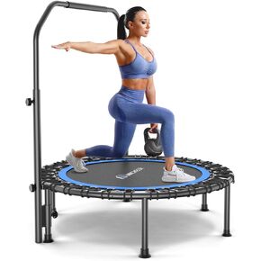 Mini Trampoline for Adults, ANCHEER Indoor Trampoline with Bungees 450/550 lbs Max Load with 4 Level Adjustable Handle Bar 40''/48'' Foldable Trampoline Kid Adult with Reinforced Stitching