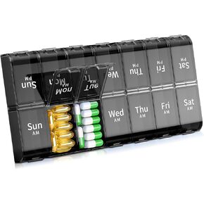 XL Large Weekly Pill Organizer 2 Times a Day, Extra Big 7 Day Pill Box Am Pm, Daily Pill Case Medicine Organizer with 14 Compartments, Day Night Pill Container for Fish Oils, Vitamin, Supplement
