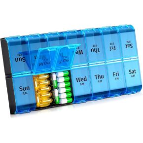 XL Large Weekly Pill Organizer 2 Times a Day, Extra Big 7 Day Pill Box Am Pm, Daily Pill Case Medicine Organizer with 14 Compartments, Day Night Pill Container for Fish Oils, Vitamin, Supplement in Kuwait