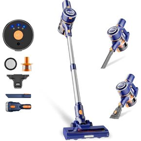 Cordless Vacuum Cleaner, 23KPA Lightweight Stick Vacuum Cleaner/Broom with LED Light & 55Min Longtime Detachable Battery, Convenient Stick & Handheld Vacuum (Grey)