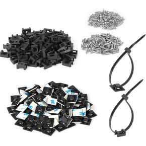 Saddle Type Zip Tie Mounts Base Kit with Screw Holes, 8-Inch Nylon Cable Ties and Screws 200 PCS Each, Wire Clip Anchor Management Fastener For Wall Protection or Tables