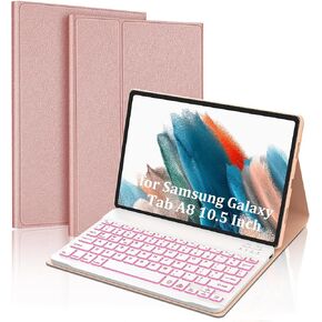 Galaxy Tab A8 Keyboard Case 10.5 inch 2022 Release, 7 Colors Vibrant Backlit, Bluetooth Separate Keyboard for Samsung Galaxy Tab A8, Smart Auto Sleep/Wake Up Slim Synthetic Leather Folio - Light Pink