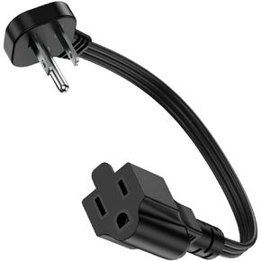 Flat Plug Short Extension Cord 1Ft-Low Profile Flat Plug 3 Prong 16 AWG, 1625W Grounded Indoor Power Cable Outlet Saver for Kitchen Home Office Room Appliance [Black,1 Pack]