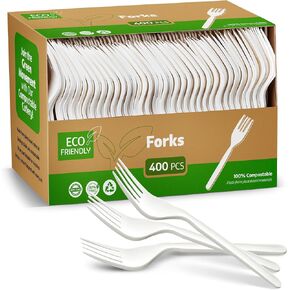 100% Compostable PLA Combo Cutlery Set Disposable Plastic Forks Spoons Knives 400 Pcs Biodegradable Utensils
