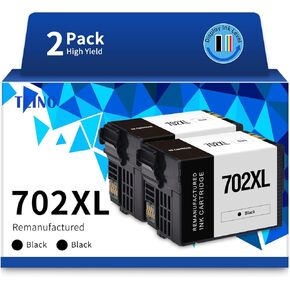 TEINO Remanufactured Ink Cartridge Replacement for Epson 702 702XL T702 T702XL use with Epson Workforce Pro WF-3720 WF-3730 WF-3733 (Black, 2-Pack)