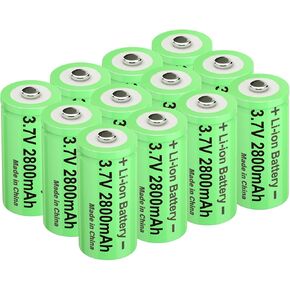 3.7V 16340 Battery 2800mAh 16340 Rechargeable Battery 3.7 Volt Rechargeable 16340 Li-ion Battery for Flashlight (4 Pack, Green)