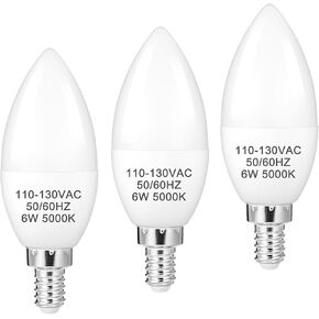 DIAMIAQ B11 LED Light Bulb E12 Candelabra Light Bulbs 5000K Daylight White Ceiling Fan Bulb Chandelier Bulbs Candle Bulbs for Ceiling Fan (6 Pack, Daylight White)