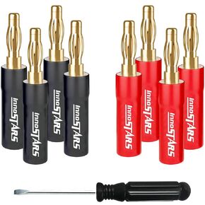 Banana Plug Connectors with PVC Sleeve, Bullet Pin Closed Screw, 24K Gold Plated, 12 Pairs, 24 Pieces