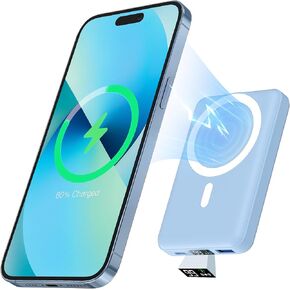 podoru for Magsafe Battery Pack, 10000mAh Magnetic Power Bank with Type-C Cable LED Display 22.5W PD Fast Charging Wireless Portable Charger for iPhone 16/15/14/13/12 Series-Pink