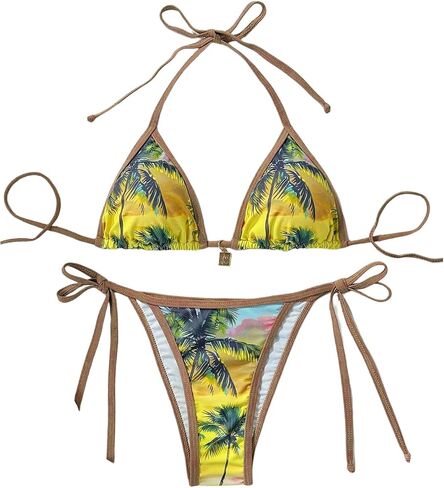 WDIRARA Women's Tropical Print Halter Bikini Set Tie Side Triangle Swimsuit Two Piece Bathing Suit in Saudi Arabia