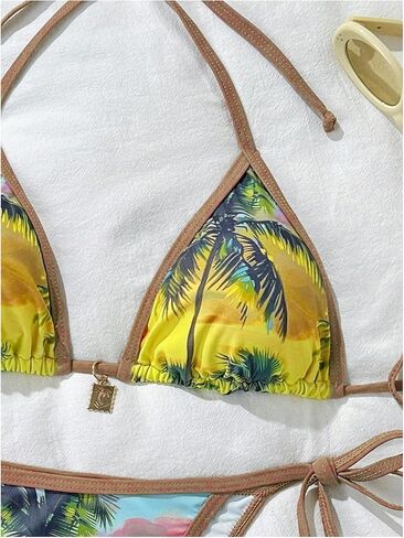 WDIRARA Women's Tropical Print Halter Bikini Set Tie Side Triangle Swimsuit Two Piece Bathing Suit in Saudi Arabia