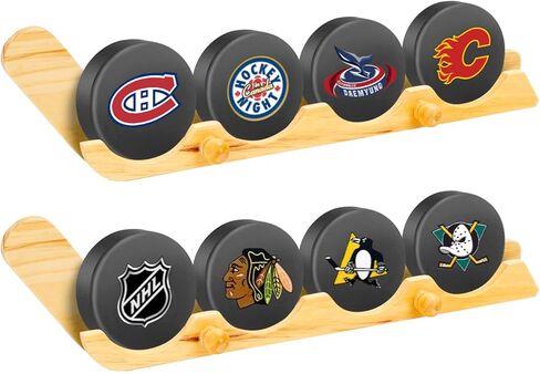 2 حزمة لعبة الهوكي عروض الصولجان لعرض 4 كرات الصولجان - حامل حائط خشبي مع خطاف - Hockey Puck Holder Room Room Decor in Kuwait