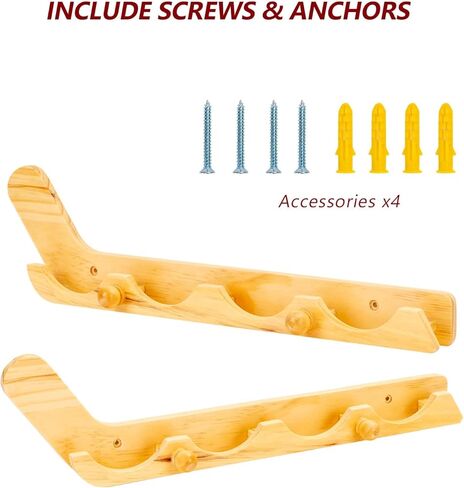 2 حزمة لعبة الهوكي عروض الصولجان لعرض 4 كرات الصولجان - حامل حائط خشبي مع خطاف - Hockey Puck Holder Room Room Decor in Kuwait