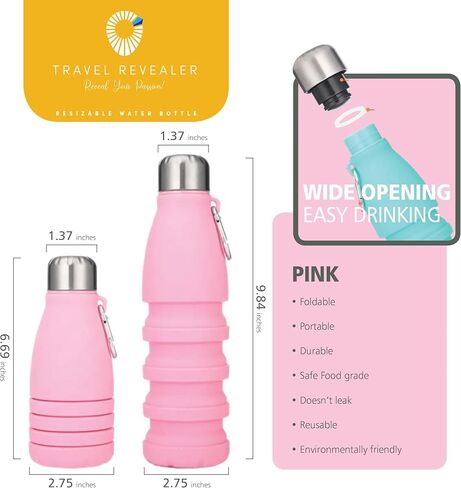 Travel Revealer Collapsible Water Bottles kids 18.5 oz Reusable LeakProof Silicone refillable girls Water Bottles BPA Free Foldable Sports Bottles portable travel collapsible water bottles (3 pk) in Saudi Arabia