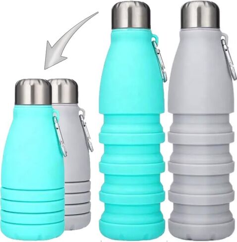 Travel Revealer Collapsible Water Bottles kids 18.5 oz Reusable LeakProof Silicone refillable girls Water Bottles BPA Free Foldable Sports Bottles portable travel collapsible water bottles (3 pk) in Saudi Arabia