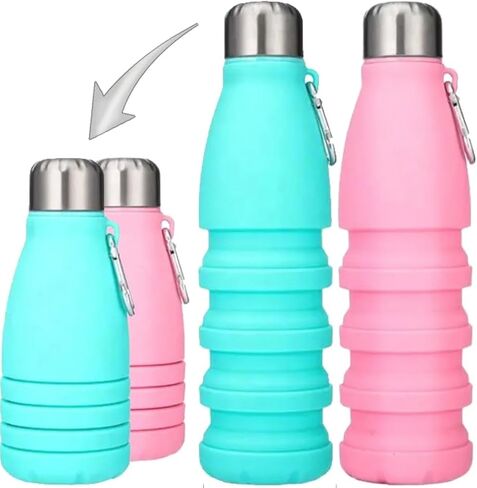 Travel Revealer Collapsible Water Bottles kids 18.5 oz Reusable LeakProof Silicone refillable girls Water Bottles BPA Free Foldable Sports Bottles portable travel collapsible water bottles (3 pk) in Saudi Arabia
