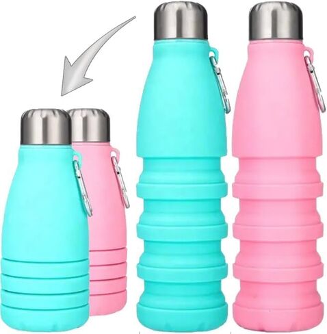 Travel Revealer Collapsible Water Bottles kids 18.5 oz Reusable LeakProof Silicone refillable girls Water Bottles BPA Free Foldable Sports Bottles portable travel collapsible water bottles (3 pk) in Saudi Arabia