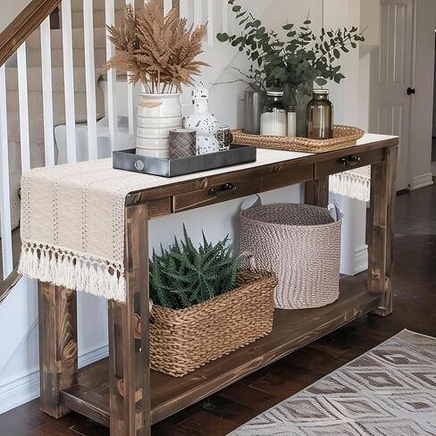 Yuboo Black Table Runner Short ، Boho Coffee Table Runner 36 Inghes ، وشاح صغير Macrame Dresser Lightstand ، طاولة النهاية ، المطبخ ، بوهيميا القوطية زخارف الطاولة القوطية in Kuwait