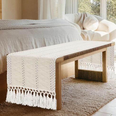 Yuboo Black Table Runner Short ، Boho Coffee Table Runner 36 Inghes ، وشاح صغير Macrame Dresser Lightstand ، طاولة النهاية ، المطبخ ، بوهيميا القوطية زخارف الطاولة القوطية in Kuwait