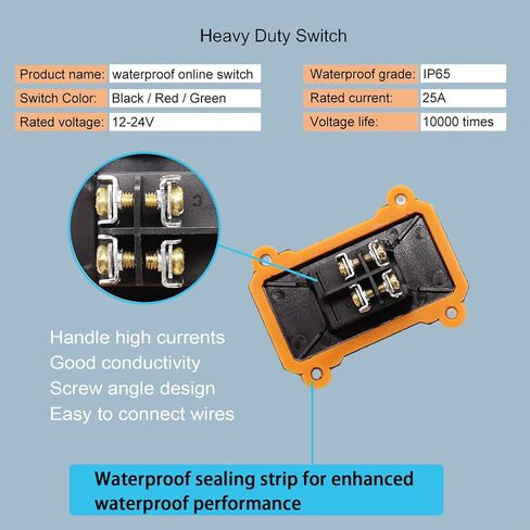 110V AC DPST On Off Outdoor Toggle Switch,IP65 Waterproof 2 Position Inline Cord Switch with Green Light Rocker Button, Two Sides Entry and Exit Line in Saudi Arabia