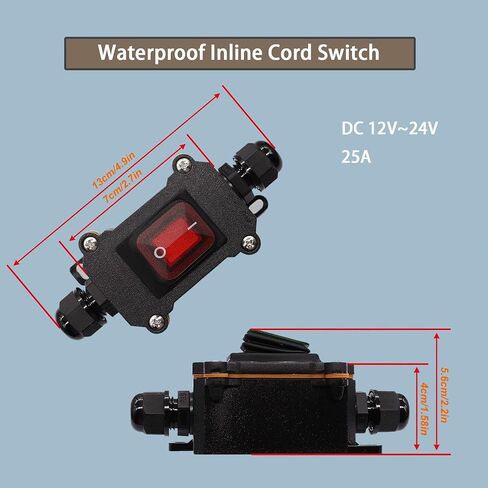 110V AC DPST On Off Outdoor Toggle Switch,IP65 Waterproof 2 Position Inline Cord Switch with Green Light Rocker Button, Two Sides Entry and Exit Line in Saudi Arabia
