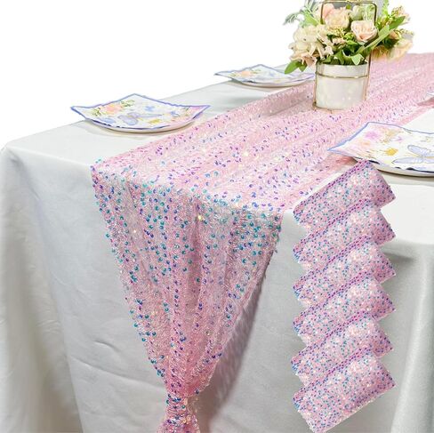 Jyflzq Iridescent الأرجواني الترتر الجدول عداء 10 قدم حورية البحر عداء لافندر براقة بريق خطوط الطاولة الطويلة المعد in Saudi Arabia