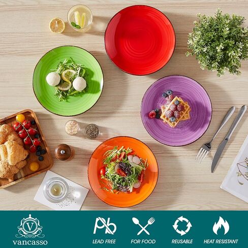 vancasso Bonita Dinner Plates, 10.5 Inch Ceramic Plates, Microwave, Oven and Dishwasher Safe Plates Set of 6 - Assorted Colors in Saudi Arabia
