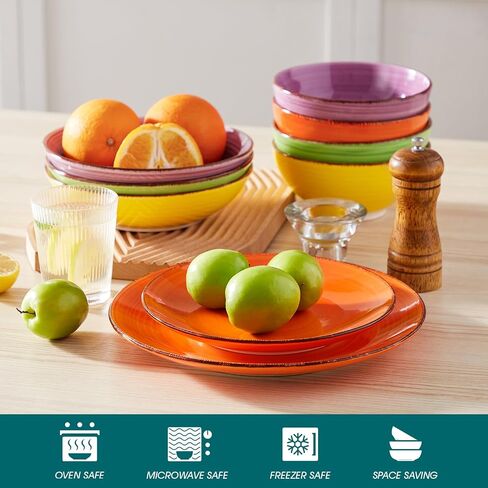 vancasso Bonita Dinner Plates, 10.5 Inch Ceramic Plates, Microwave, Oven and Dishwasher Safe Plates Set of 6 - Assorted Colors in Saudi Arabia