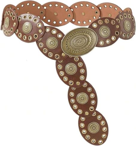 INOGIH Womens Wide Western Cowboy Disc Belt Vintage Cowgirl Concho Leather Belts Boho Style for Jeans Dress Skirt in Saudi Arabia