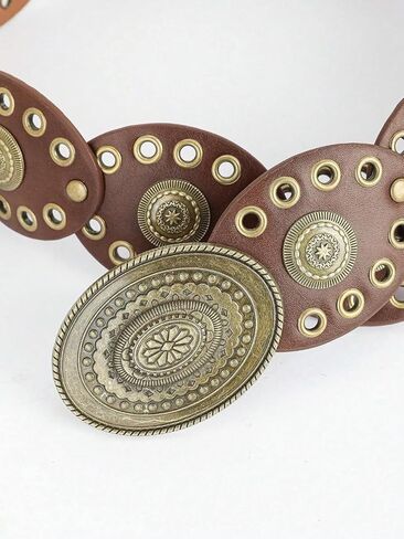 INOGIH Womens Wide Western Cowboy Disc Belt Vintage Cowgirl Concho Leather Belts Boho Style for Jeans Dress Skirt in Saudi Arabia