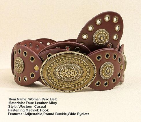 INOGIH Womens Wide Western Cowboy Disc Belt Vintage Cowgirl Concho Leather Belts Boho Style for Jeans Dress Skirt in Saudi Arabia