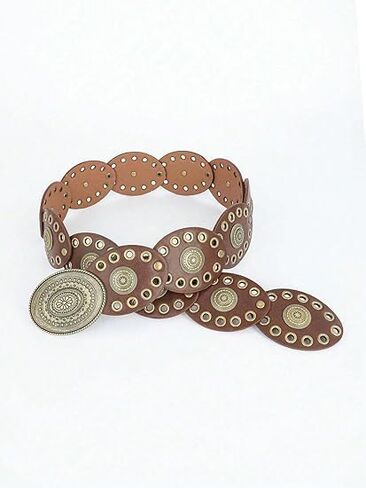 INOGIH Womens Wide Western Cowboy Disc Belt Vintage Cowgirl Concho Leather Belts Boho Style for Jeans Dress Skirt in Saudi Arabia