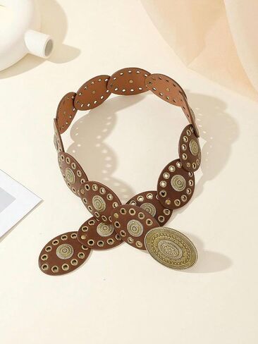 INOGIH Womens Wide Western Cowboy Disc Belt Vintage Cowgirl Concho Leather Belts Boho Style for Jeans Dress Skirt in Saudi Arabia