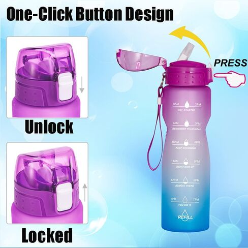 Goothdurs 24oz/32oz/50oz Motivational Water Bottle with Time Marker Reminder – Water Tracker Bottles with Times to Drink - Leak-Proof BPA Free Hydration Sports Daily Water Bottle Jug in Kuwait