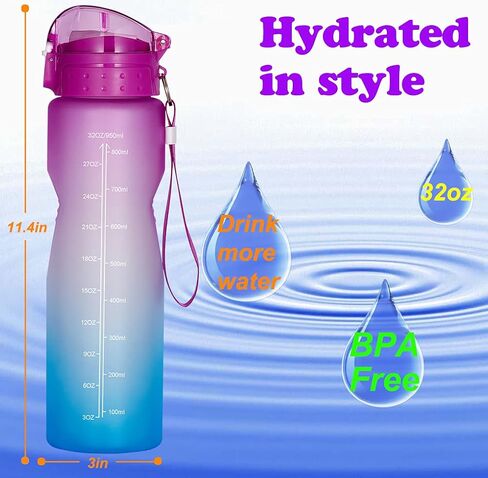 Goothdurs 24oz/32oz/50oz Motivational Water Bottle with Time Marker Reminder – Water Tracker Bottles with Times to Drink - Leak-Proof BPA Free Hydration Sports Daily Water Bottle Jug in Kuwait