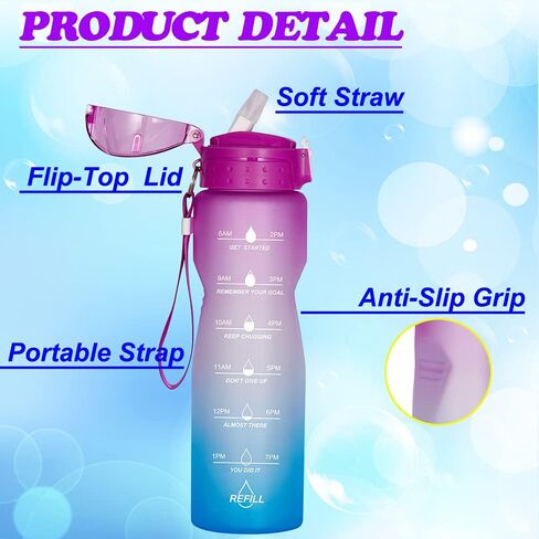 Goothdurs 24oz/32oz/50oz Motivational Water Bottle with Time Marker Reminder – Water Tracker Bottles with Times to Drink - Leak-Proof BPA Free Hydration Sports Daily Water Bottle Jug in Kuwait